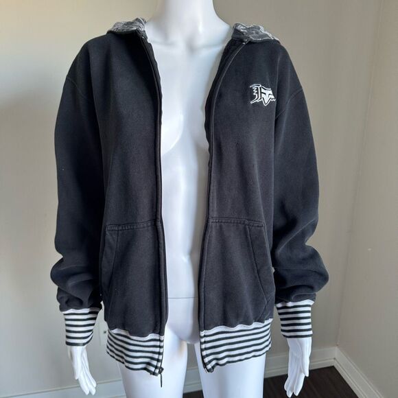 Y2K Fox Racing Embroidered Distressed Hoodie Black Size M - Picture 2 of 11